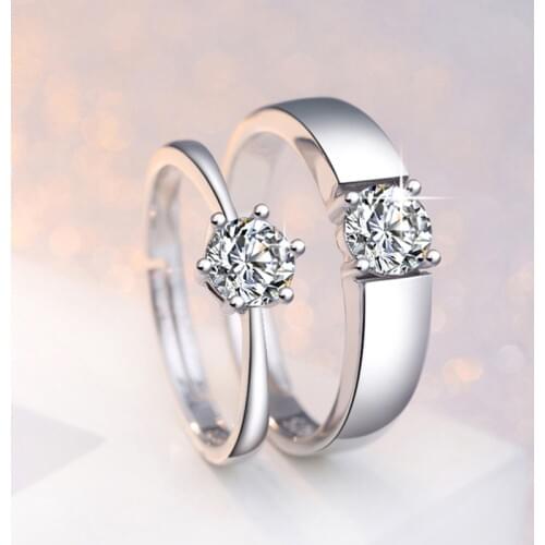 925 Sterling Silver Couple Ring Six-Jaw Zircon Fashion Opening Adjustable Ring Women Engagement Wedding Jewelry