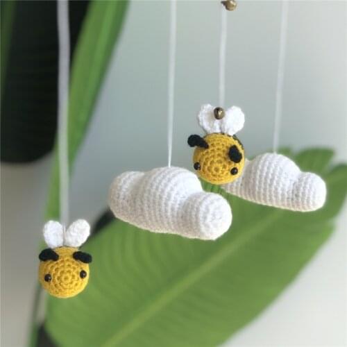 Baby Rattles Crib Mobiles Toy Bed Bell Knitting Wool Bee Cloud Wind Chime Pendant Nordic Kids Room Nursery Decoration