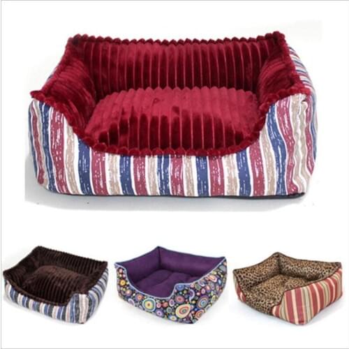 Full detachable style canvas square kennel Super Soft short plush Winter Warm Cat nest with removable cushion Pet nest mattress