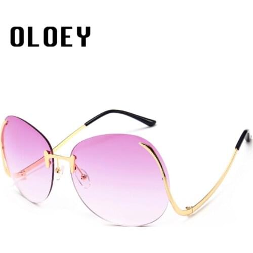 Transparent Gradient Rimless Sunglasses Ocean Color Sunglasses Stylish Metal Optical Frame Curved Legs Over Size UV400 Eyewear