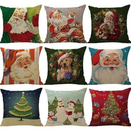 Christmas Santa Claus Printed Home Decor Cushion Cover 45*45cm Cotton Linen Pillow Covers Sofa Cushions Pillow Cases 0574