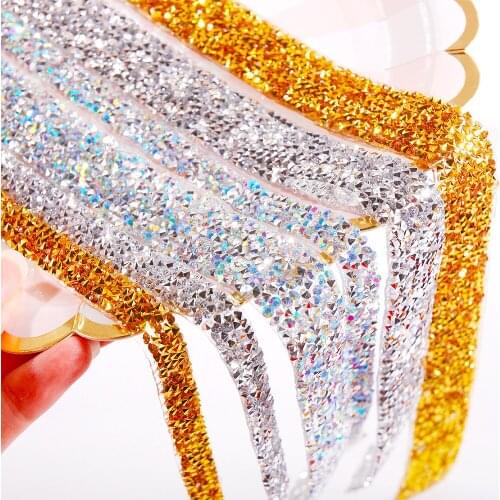 Hot fix / Self adhesive 80cm Crystal Acrylic Rhinestones Sticker Tape Craft Glitter Gem DIY Stickers for Scrapbooking Arts Deco