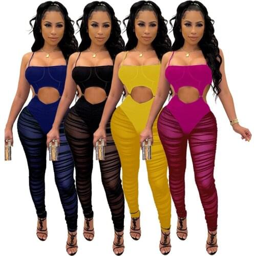 Sexy Women Tracksuit Two Piece Set Hollow Out Strapless Crop Tank Top And Long Pants Sportsuit Clothes For Women Outfit