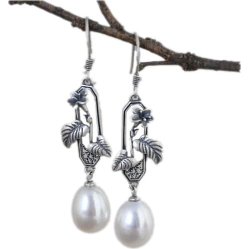 BOCAI New real S925 silver woman earrings simple design pearl tassels morning glory 925 silver earrings for women