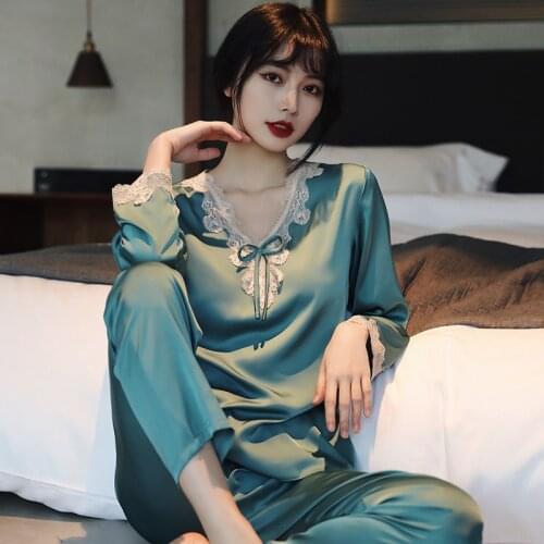 Silk Pajamas for Womens Two Piece Sets New Thin Long-sleeved Lace Casual Satin Pajamas Wholesale Clothing Vendors for Women Sets