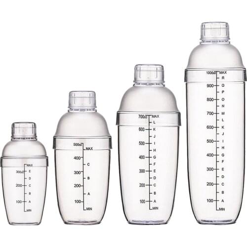 Cocktail Shaker Bar Tool 4 Sizes - Martini Shaker - Professional Plastic Acrylic Clear Bar Tool, 10 oz, 18 Oz, 25 oz, 35oz