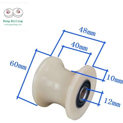 Sliding grooved nylon roller diameter 60mm,thickness 48mm,U-groove diameter 50mm,gate nylon wheel with double 6201RS bearings
