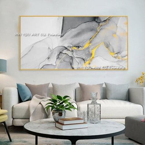 The High Quality Gray Yellow Handmade Modern Abstract Thick Oil Painting Corridor Knife Graph Wall Art Decor for Living Room