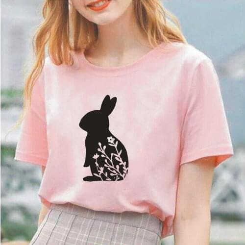 Funny Bunny Rabbit Printed T Shirt Women Tops Summer Short Sleeve Harajuku Shirt Tee Shirt Femme Casual Plus Size Camiseta Mujer