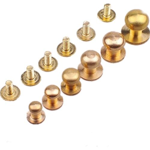 New 10Pcs Solid Brass Rivet Round Head Button Belt Screw Chicago Screw Button Studs Leather Craft Tool Accessories 5mm