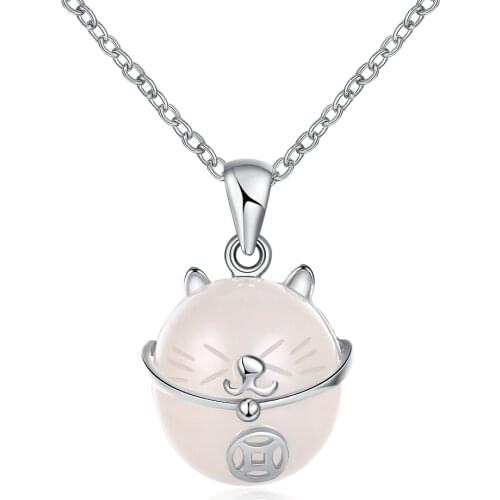 ZEMIOR S925 Sterling Silver Lucky Cat Necklace Pendant Trendy Opal Choker Necklaces For Women Fine Jewelry Anniversary Gift