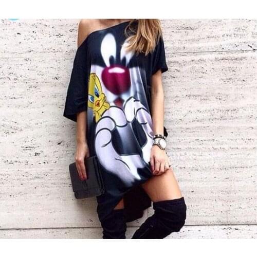 Character Printed Women Casual Blouse One Shoulder Blouses Summer Autumn Shirts Blusas Mujer Haut Ete Punk Body Top Lady Size XL