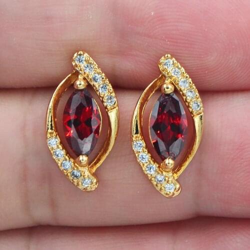 Fashion Jewelry Gold Color AAA+ Cubic Zirconia Red Marquise CZ Stud Earrings For Women