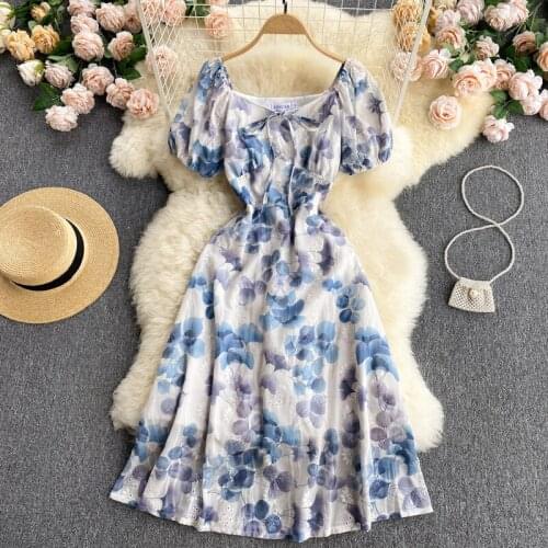 2021 retro hollow embroidery printing noble and elegant temperament womens summer new dress women