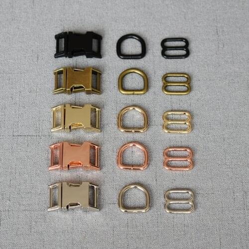 1set 15mm webbing Metal hardware D ring adjuster belt strap slider release buckle three-piece use for DIY dog collar
