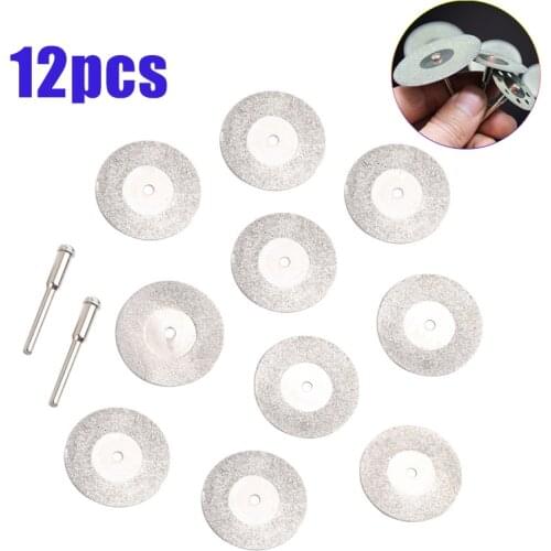 10Pcs 40mm Mini Sharp Diamond Cut Off Rotary Cutting Disc Disks DIY Tool Jade cutting piece Accessories For Dremel with 2Pcs rod