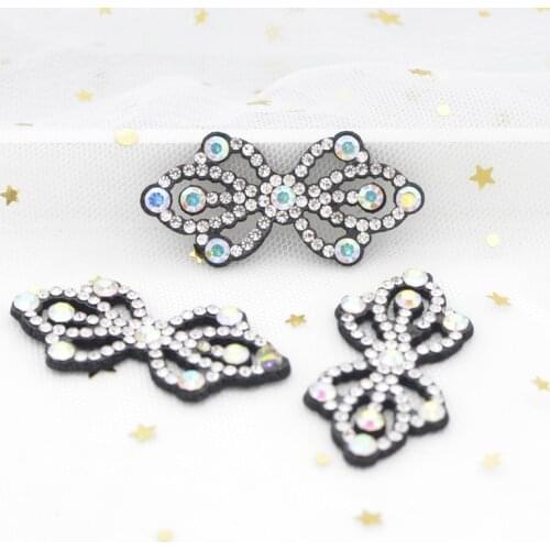 10Pcs 50*24mm Bling Rhinestone Patches Bow Tie Padded Appliques for DIY Clothes Craft Shoes Hat Hair Clips Decor Accessories G19