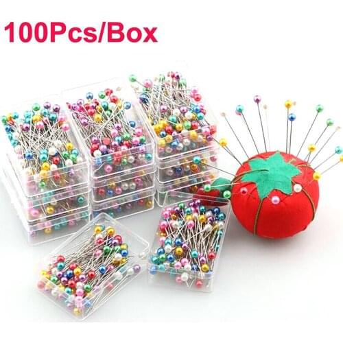 100Pcs 38mm Colorful Round Pearl Head Positioning Needles Straight Push Quilting Sewing Pins For Dressmaking DIY Sewing Tools