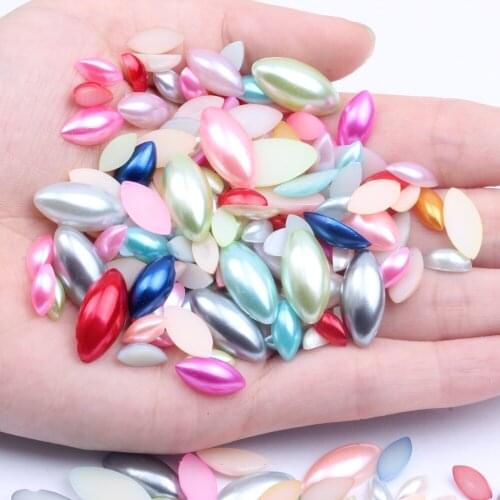New Half Pearl Mix Color Marquise Shape 5x10mm-9x20mm Imitation Pearls Flatback Great For Nail Cellphone Laptop Art Decoration