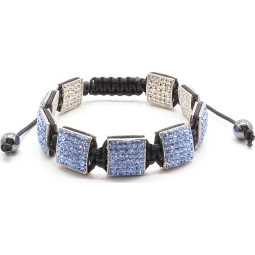 4PCS Elegant Square Blue Diamond Bracelet Beads Braided Tassel Charm Bracelets Jewelry Gift