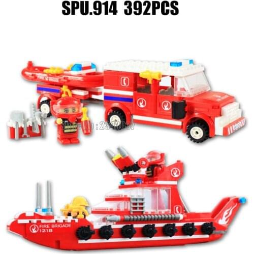 8312 392pcs Urban Fire Brigade Drill Truck Boat Building Block Toy