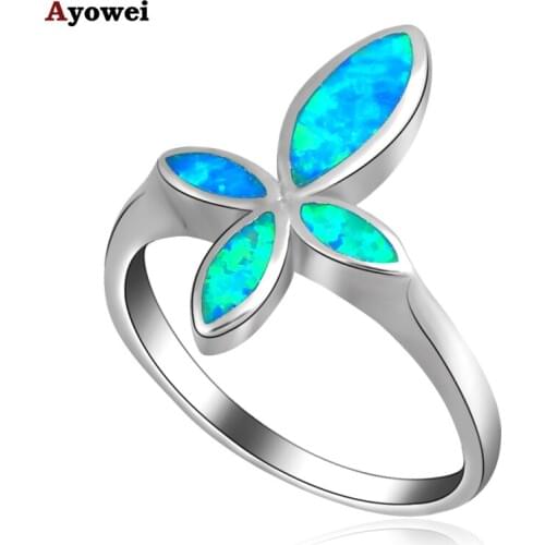 AYOWEI Wonderful Wholesale Retail Party gifts Blue Fire Opal 925 Silver Stamped Ring USA Sz #7.5 #6.75 Fashion Jewelry OR390A