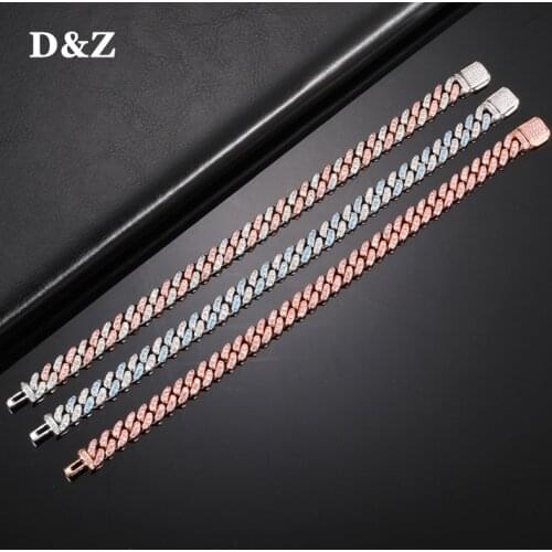 D&Z 8mm Miami Cuban Link Bracelet Spring Clasp Bling Iced Out Cubic Zircon Stones Bracelet With Solid Back For Men Jewelry