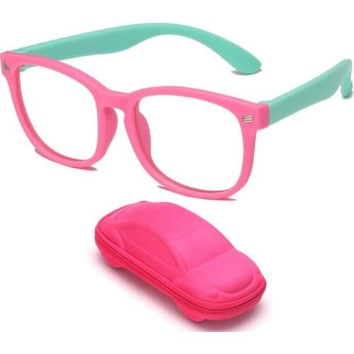 Anti Blue Light Kids Glasses Boys Girls Optical Frame Computer Transparent Glasses Children Silicone Soft Eyeglasses Wtih Case