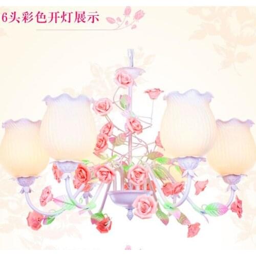 European-style garden living room Romantic Restaurants white wrought iron pink ceramic flowers glass lampshade pendant Lamp c186