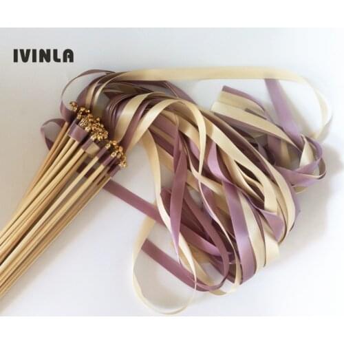 Hot Selling 50pcs/lot Purple taro and Cream wedding ribbon wands for wedding decoration