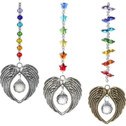 H&D Crystal Suncatcher Angel Wing Pendant with 20mm Chandelier Prism Rainbow Suncatcher Crystal Ball Suncatcher Prism For Window