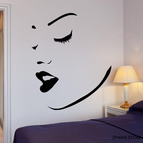 Perfect Sexy Girl Wall Decals Women Face Lips Makeup Spa Wall Sticker Vinyl Wall Decor For Gilrs Bedroom Home Decoration H061