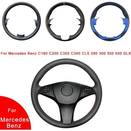 Punch Hand-Stitched Artificial Leather Car Steering Wheel Cover For Mercedes Benz C180 C200 C350 C300 CLS 280 300 350 500 GLK
