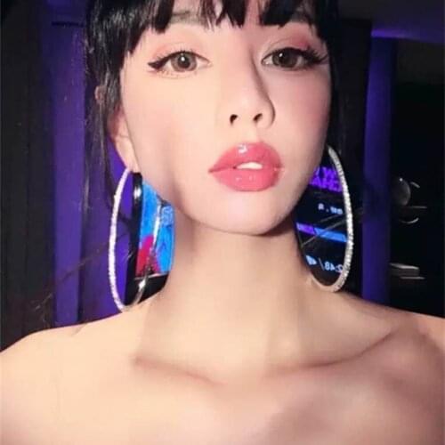 BLIJERY Exaggerated Rhinestone Big Hoop Earrings For Women Oversize Crystal Round Circle Earrings Evening Party Wedding Jewelry