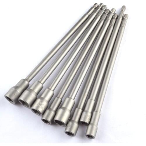 1pcs 200MM Length 1/4‘ Hex Shank Power Bolt Nut Driver Drill Bit Metric Socket Wrench Screw 8-14mm Magnetic Socket Adapter Tool