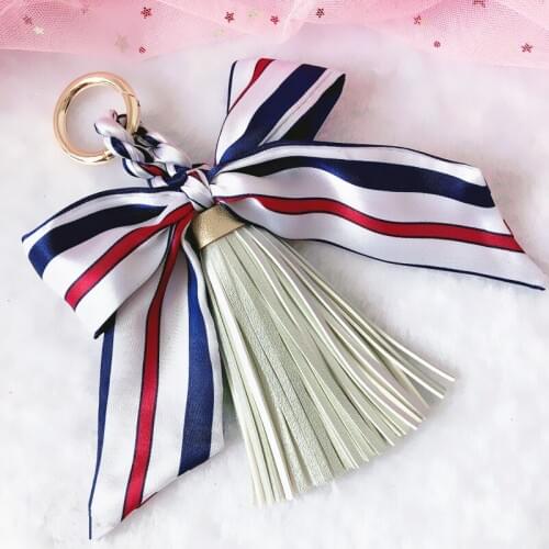 Cute Bow Knot Keychain with PU Leather Tassels for Bag Car Ornaments Key Ring Charm Laveros Porte Clef Key Chain Jewelry EH329