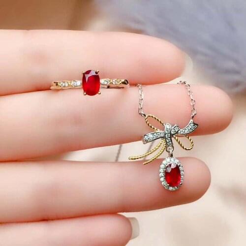 Jewelry set Natural Ruby Pendant Ring sets Women Jewelry 4x6mm