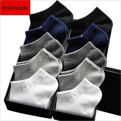 10 Pairs High Quality Black Business 100% Cotton Men Summer Thin Breathable No Show Boat Socks Black Short For Students Size