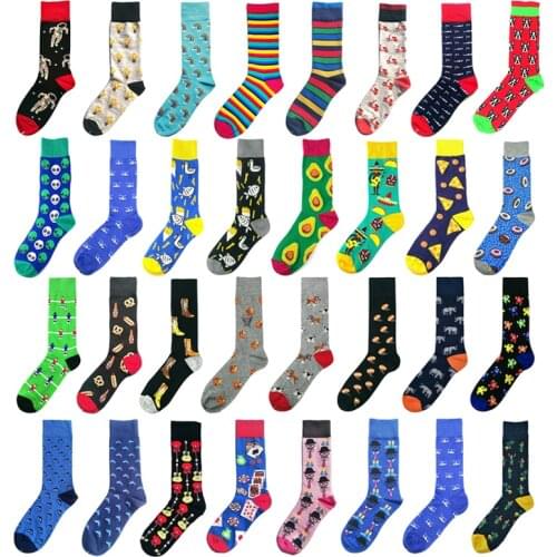 2020 New Men Socks Combed Cotton Casual Personality Design Hip Hop Streetwear Cartoon Happy Socks Gifts For Men Brand Quality