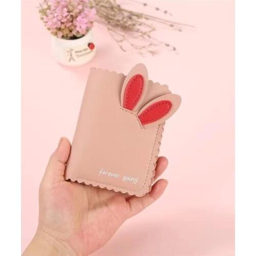 2020 New Women Small Wallet Cute Rabbit Ears Girls Purse Folding Personality Leather Coin Purse ID Card Holder Mini Wallets