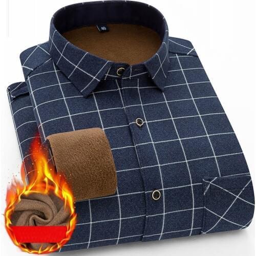 New 2020 Winter Thick Warm Dress Shirt For Men Casual Long Sleeve Plaid Fleece Lining Men Shirts Fashion Soft Flannel MY203