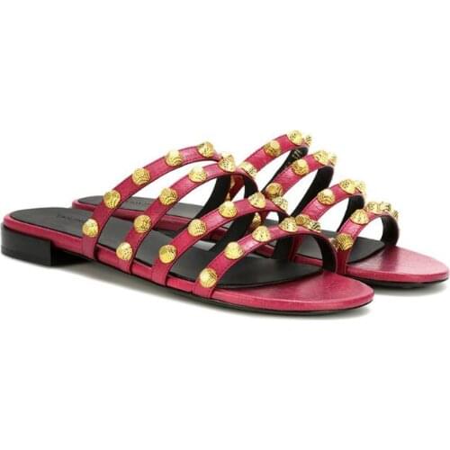 2018 Summer Newest style metal studs sandals slippers sandals beach shoes for women