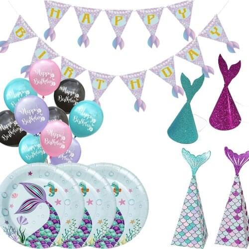 Little Mermaid Party Decor Mermaid Birthday Party Disposable Tableware Kit Under the Sea Girl First Birthday Party Supply WQ02