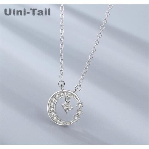 Uini-Tail original new 925 sterling silver stars moon micro-inlaid necklace temperament Korean fashion dynamic trend jewelry