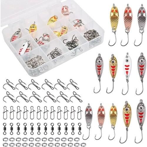 73Pcs Spoon Fishing Lure Spinner baits Zinc alloy Bass Jig lure Set With Fishing Swivel Snap treble hook for Trout lure fishing