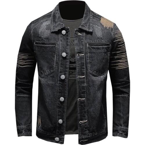 Plus Size 5XL Embroidery Denim Jacket Men Spring Autumn Vintage Motorcycle Washed Cowboy Mens Jackets Quality Cycling Jeans Coat