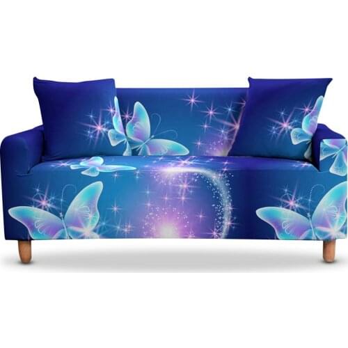 3D Blue Butterfly Corner Slipcovers Sectional Elastic Stretch Sofa Cover for Living Room Couch Cover L shape Armchair Cover