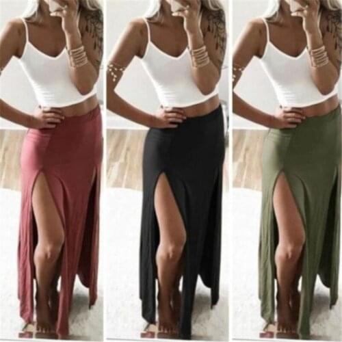 Summer Autumn Women Long Skirts Ankle Length Sexy High Split Skirt Female Long Straight Skirt Saias Womens Skirt