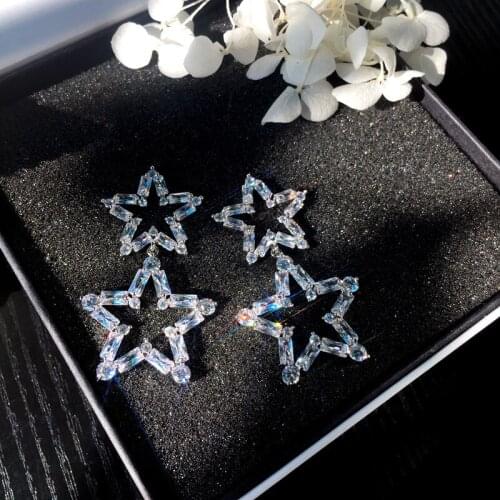 S925 Sterling Silver Needle Star Drop Earrings Fashion Exquisite Zirconia Pentagram Earrings For Women Bride Jewelry