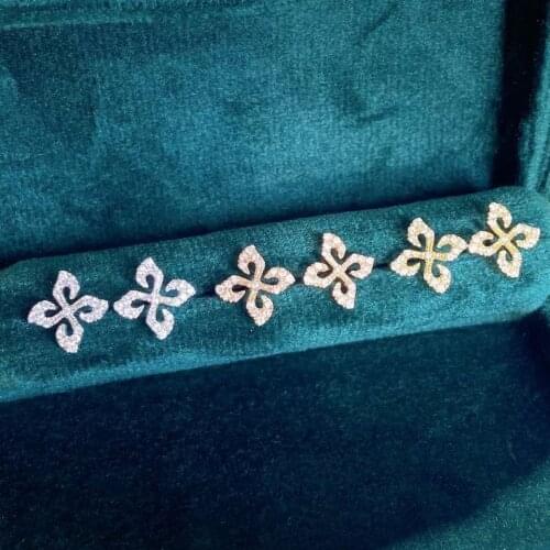 QTT Gorgeous Silver Gold Exquisite Flower Women Earrings Bling Shining AAA Zircon CZ Stud Earring Wedding Jewelry